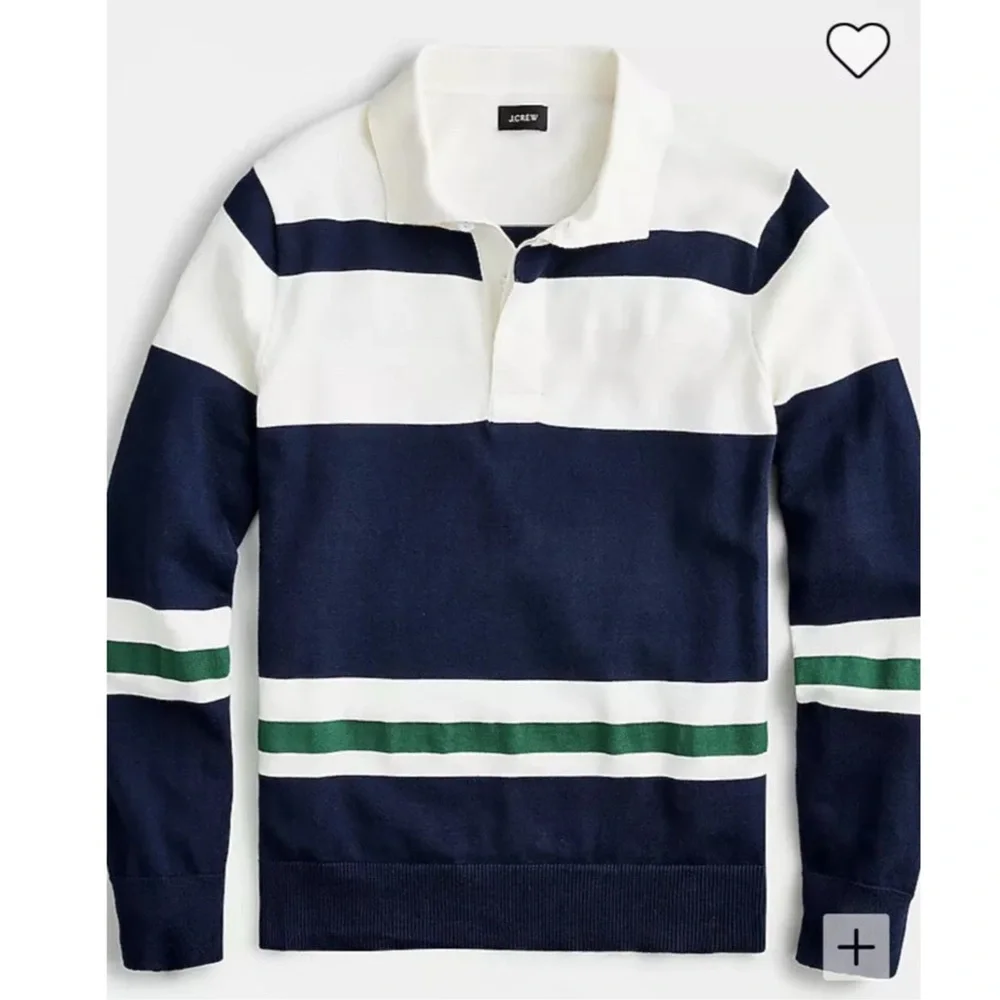J.Crew Navy White and Green Striped Polo Rugby Sweater size XXL